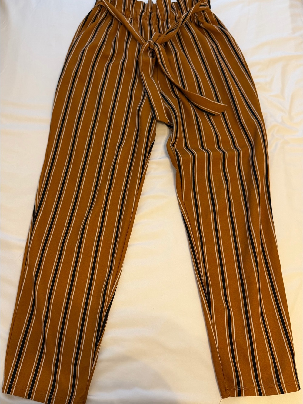 Women’s Striped Paperbag Waist Pants - Mustard Stripe